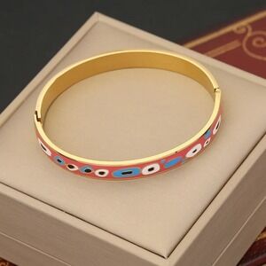 Gold Tone Stainless Steel Bangle‎ Bracelet Colorful Oil Dripping Pattern
